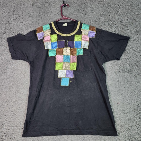 Fruit of the Loom Other - Vintage Fruit Of The Loom Shirt Mens Large Black Colorful Patchwork Graphic Tee